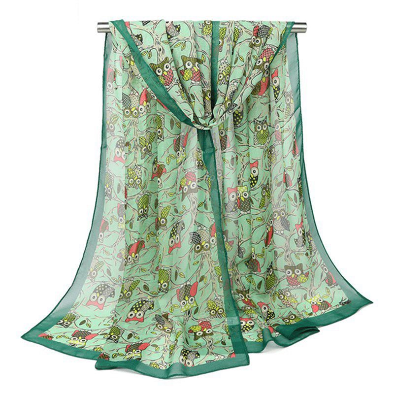 160cm Dames Leuke Uil Print Sjaals Chiffon Herfst Outdoor Sjaal Sjaals