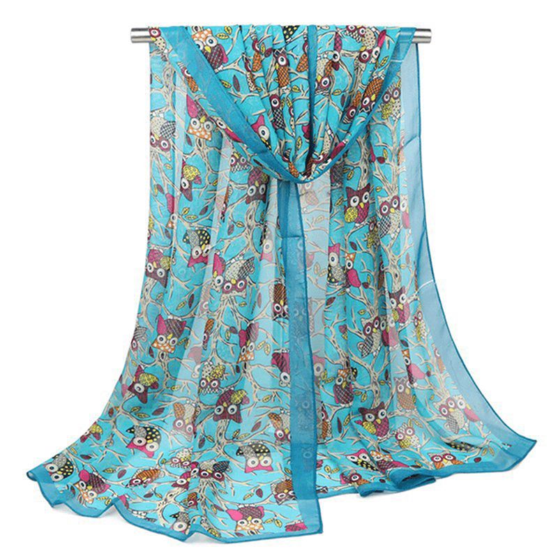 160cm Dames Leuke Uil Print Sjaals Chiffon Herfst Outdoor Sjaal Sjaals