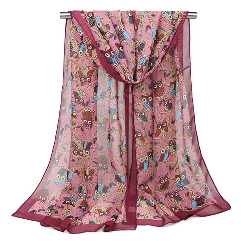 160cm Dames Leuke Uil Print Sjaals Chiffon Herfst Outdoor Sjaal Sjaals