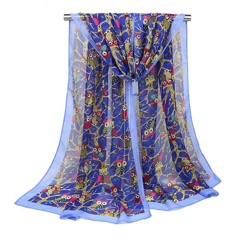 160cm Dames Leuke Uil Print Sjaals Chiffon Herfst Outdoor Sjaal Sjaals