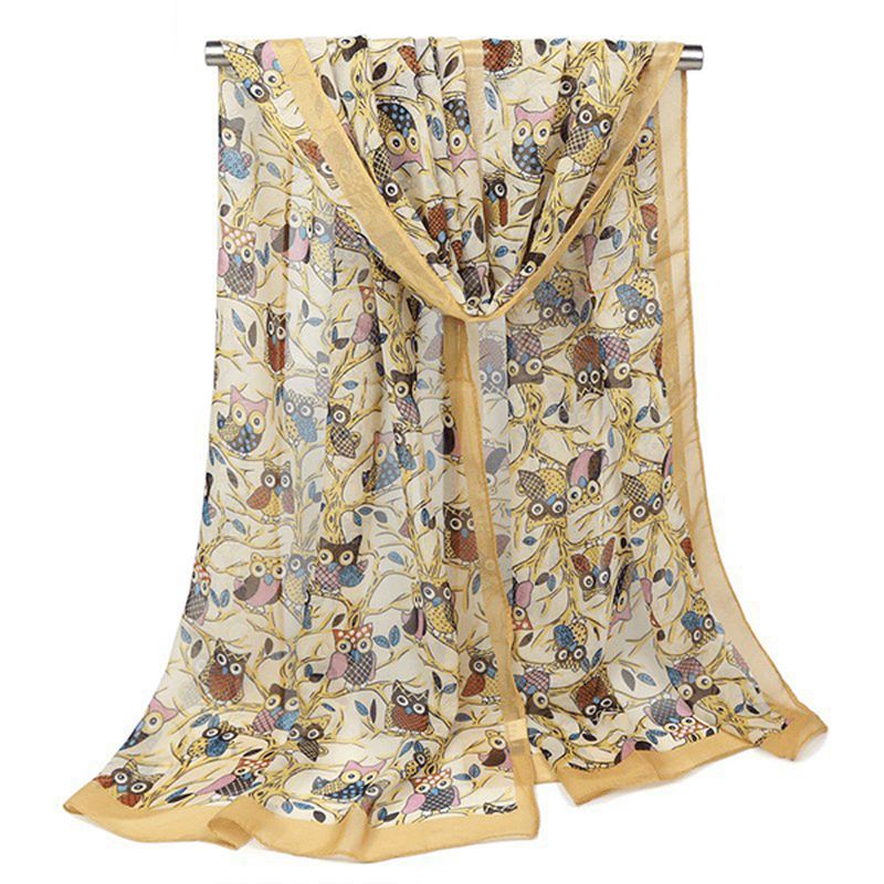 160cm Dames Leuke Uil Print Sjaals Chiffon Herfst Outdoor Sjaal Sjaals