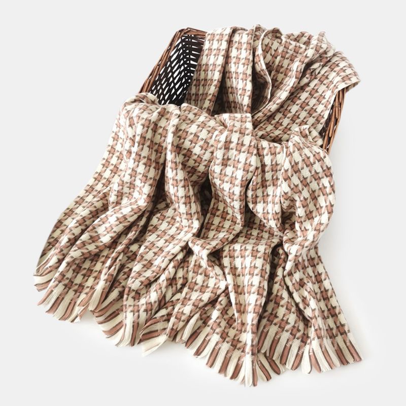 Dames Kunstmatige Kasjmier Kleurrijke Houndstooth Geweven Kwastje Mode Warmte Sjaal Sjaal