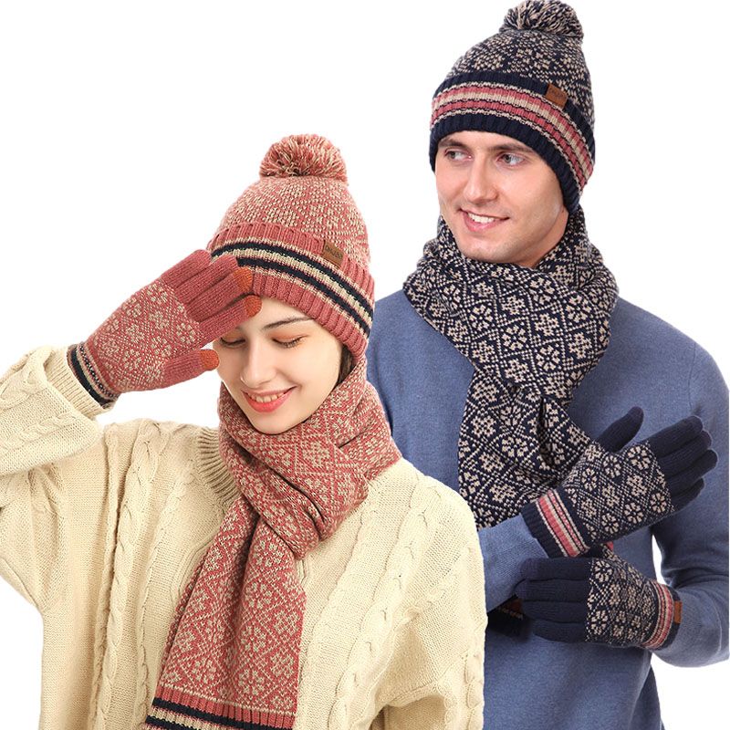 Driedelige Winter Nieuwe Gebreide Warme Wollen Muts Sjaal En Handschoenen