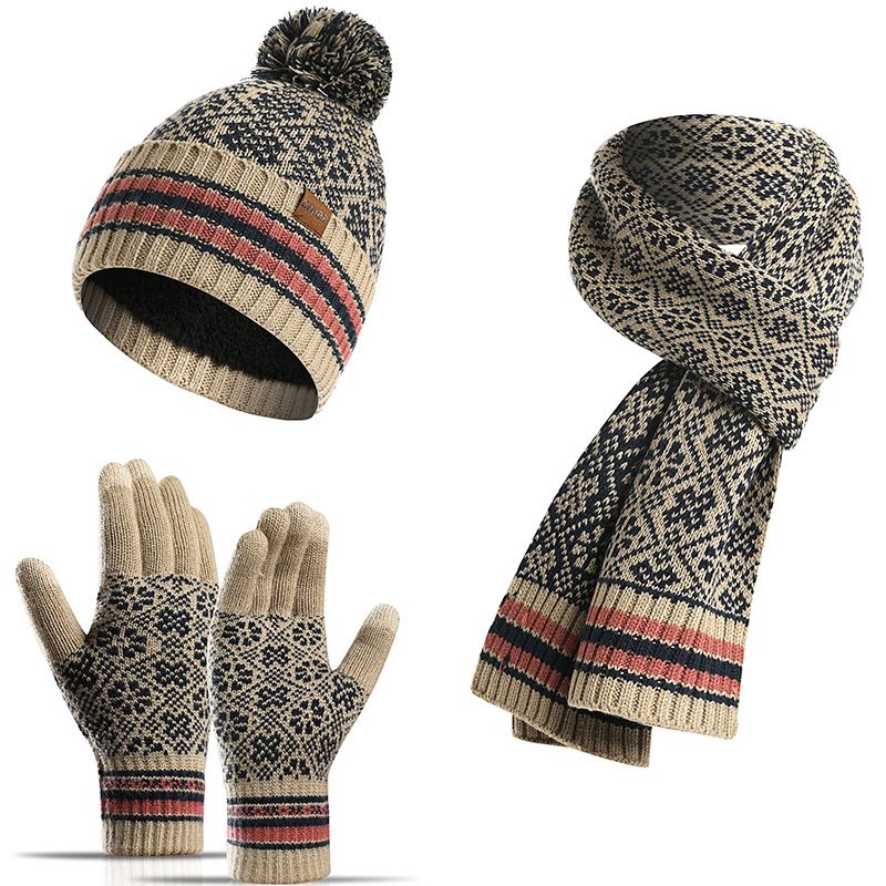 Driedelige Winter Nieuwe Gebreide Warme Wollen Muts Sjaal En Handschoenen