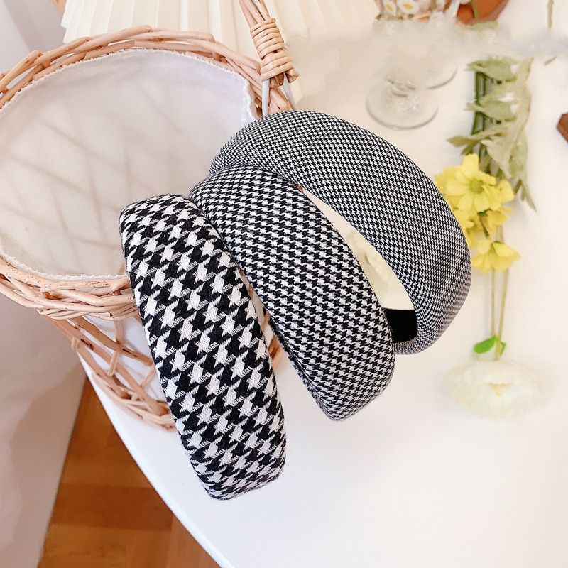 Houndstooth Spons Hoofdband Mode Brede Rand Stof