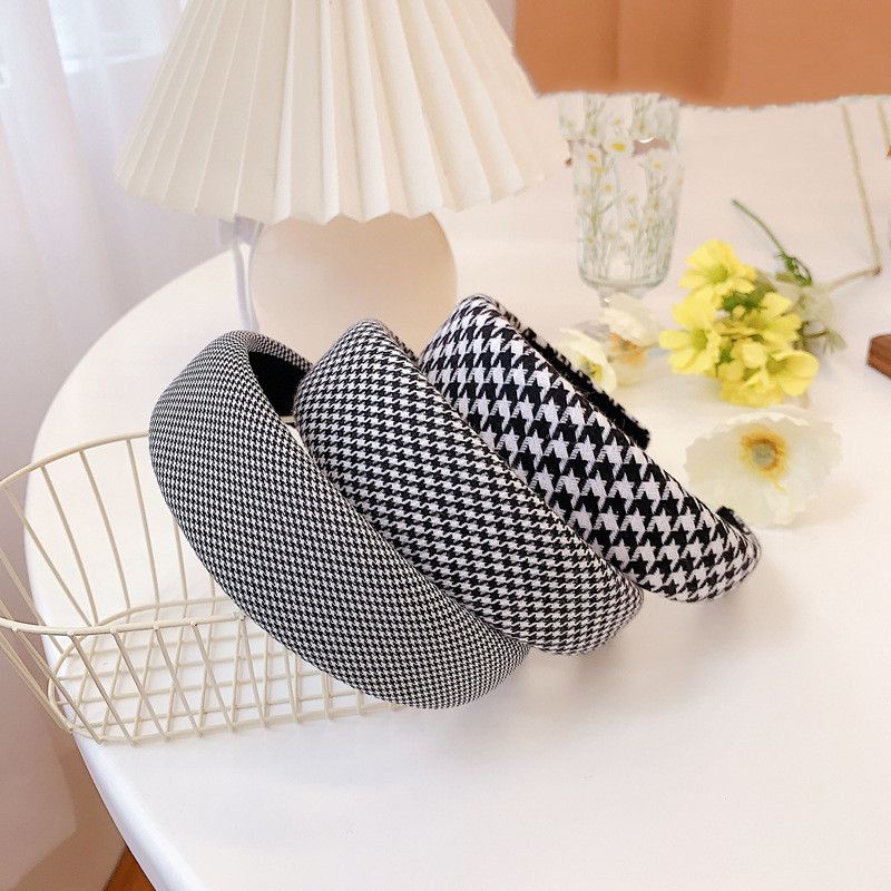 Houndstooth Spons Hoofdband Mode Brede Rand Stof