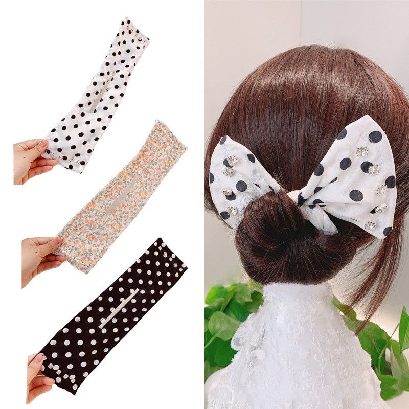 Vrouwen Elegante Solid Print Broodje Diy Kapsel Maken Hold Lange Gereedschap Boog Hoofdband Haarbanden Mode Haaraccessoires