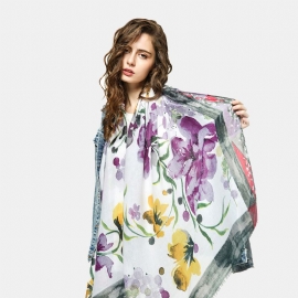 Vrouwen Lente Herfst Katoen Bloemenprint Zijden Sjaals Hijab Sjaal Zachte Dunne Super Lange Kleur Hoofd Sjaals Halsdoek