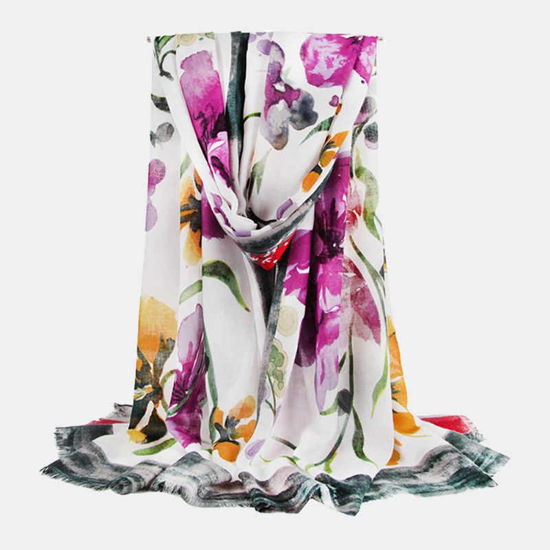 Vrouwen Lente Herfst Katoen Bloemenprint Zijden Sjaals Hijab Sjaal Zachte Dunne Super Lange Kleur Hoofd Sjaals Halsdoek