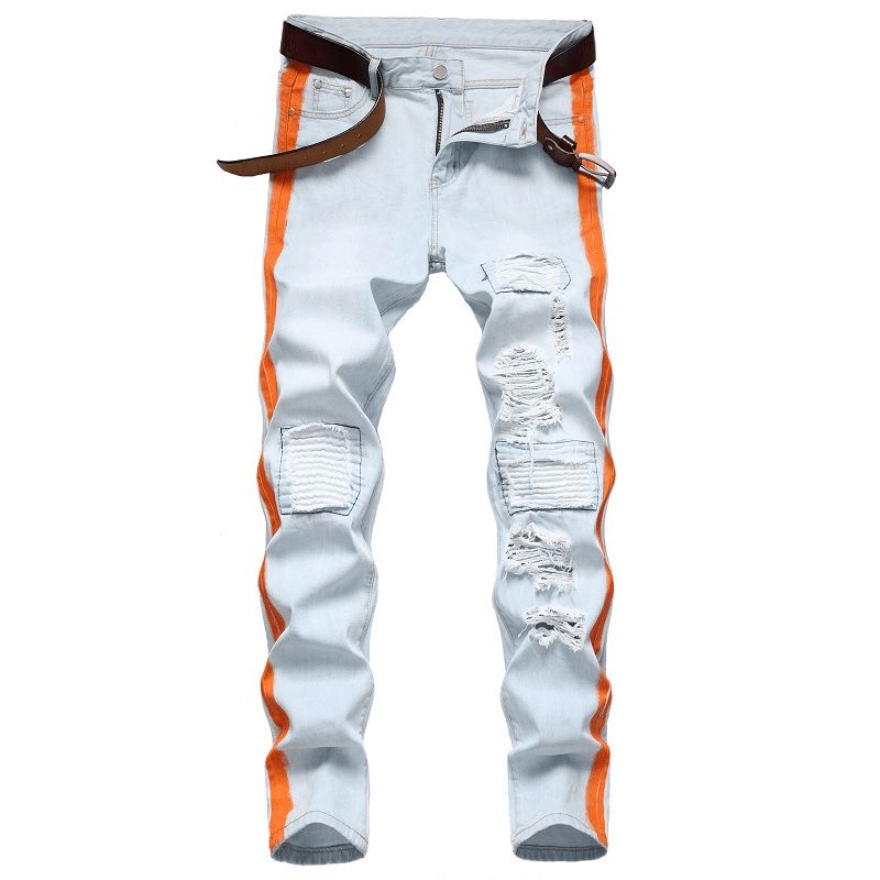 2024 Nieuwe Mode Heren Katoen Gescheurd Gat Jeans Casual Slim Skinny Wit Zwart Jeans Mannen Broek Casual Mannelijke Hiphop Denim Broek