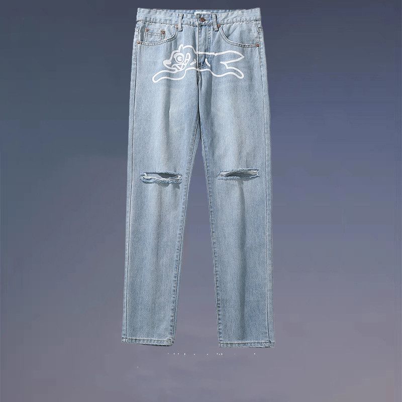 Casual Bedrukte Rechte Broek Straight Leg Wijd Gewassen Jeans Voor Tieners