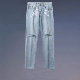 Casual Bedrukte Rechte Broek Straight Leg Wijd Gewassen Jeans Voor Tieners