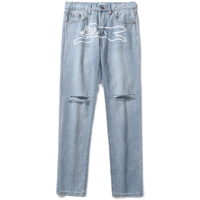 Casual Bedrukte Rechte Broek Straight Leg Wijd Gewassen Jeans Voor Tieners