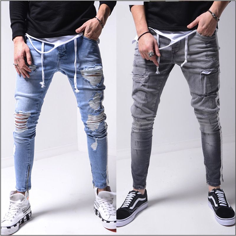 Denim Gescheurde Slim-fit Straatbroek Voor Heren