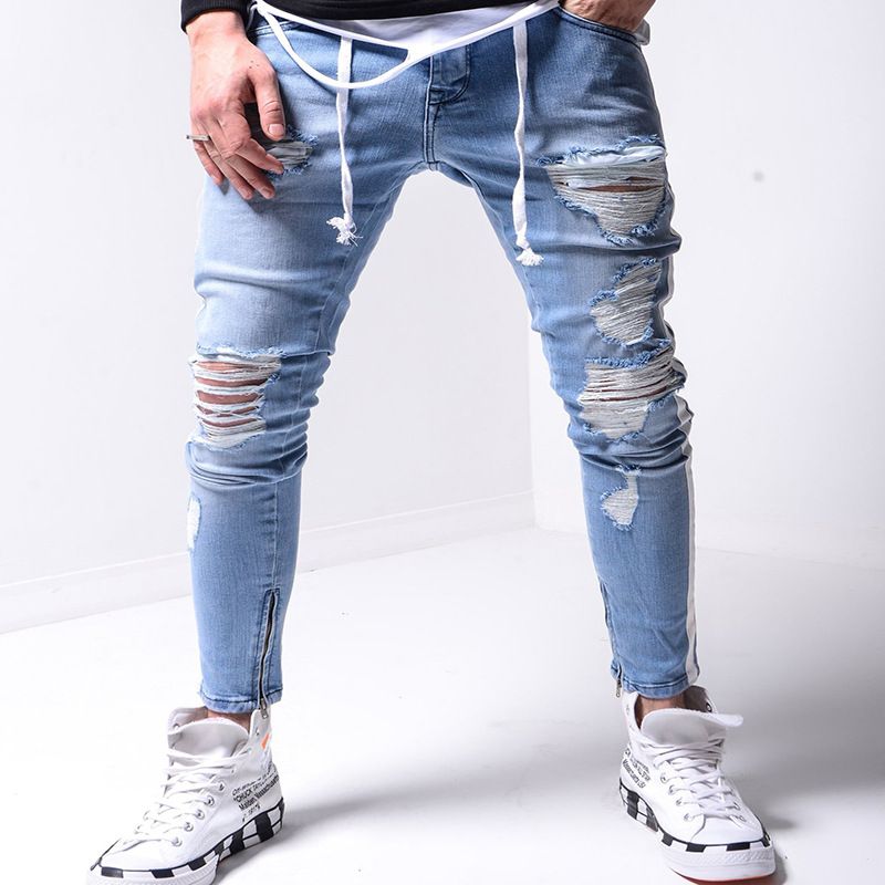 Denim Gescheurde Slim-fit Straatbroek Voor Heren