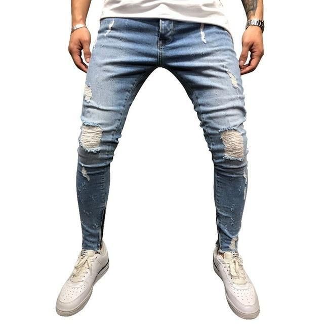 Gescheurde Side Gestreepte Jeans Mode Streetwear Heren Skinny Stretch Jeans Broek Slanke Casual Denim Jeans Jeans Hombre