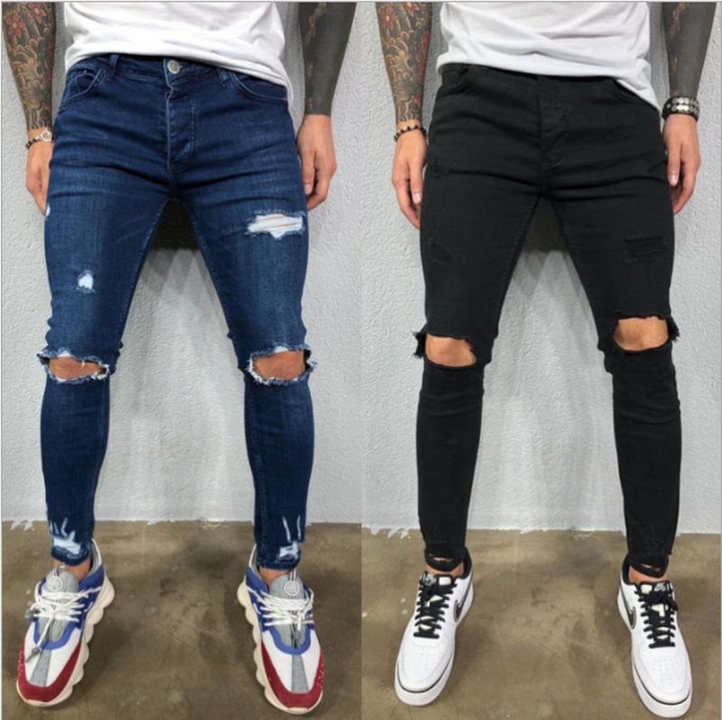 Heren Gescheurde Elastische Voeten Gescheurde Nieuwe Hot Style Trendy Jeans