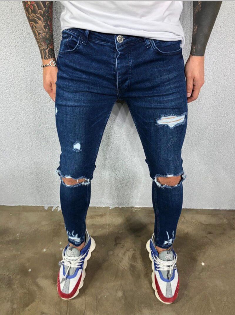 Heren Gescheurde Elastische Voeten Gescheurde Nieuwe Hot Style Trendy Jeans