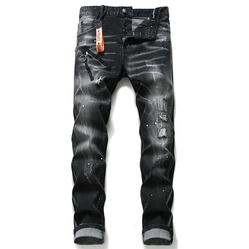 Heren Jeans Beroemde D2 Heren Slim Jeans Broek Heren Denim Broek Rits Blauw Gat Potlood Broek