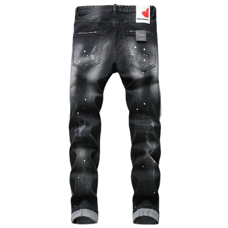 Heren Jeans Beroemde D2 Heren Slim Jeans Broek Heren Denim Broek Rits Blauw Gat Potlood Broek