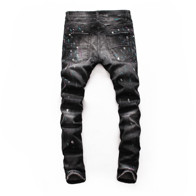 Heren Ripped Patch Jeans Jeugd Slim Broek Bikerbroek Inkjet Persoonlijkheid