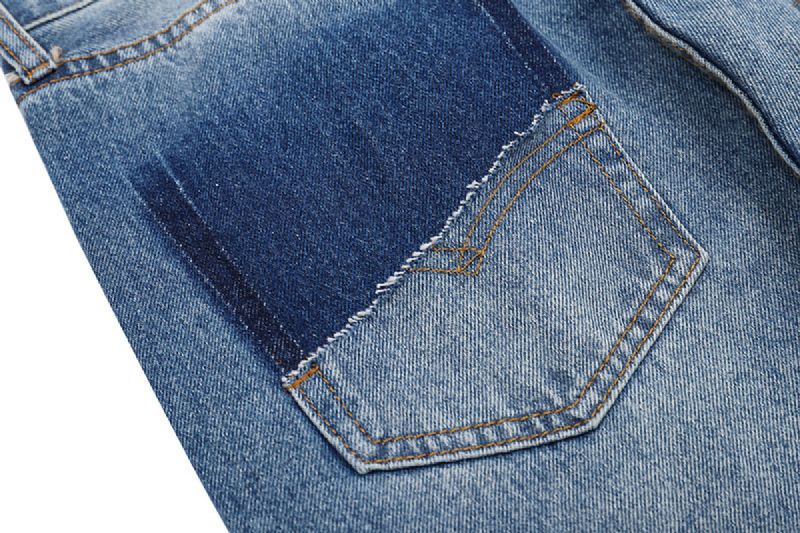 Mode Zware Industrie Vernietigt Slim-fit Jeans Met Stiksels