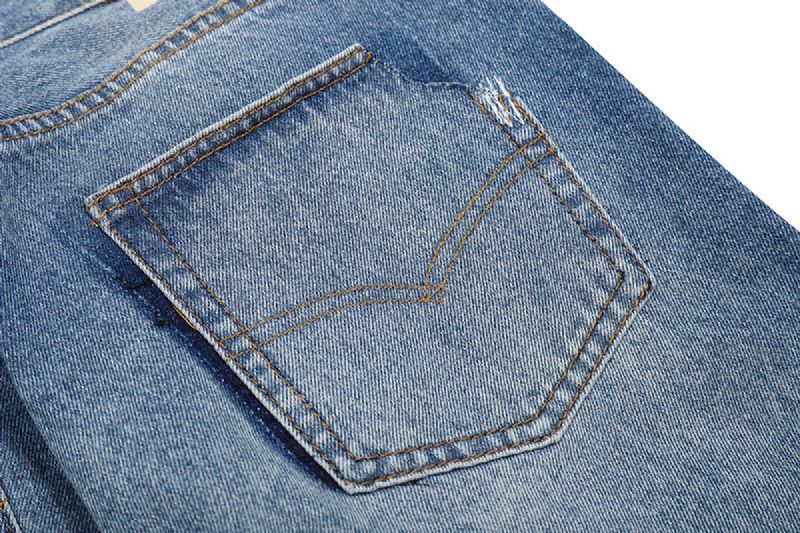 Mode Zware Industrie Vernietigt Slim-fit Jeans Met Stiksels