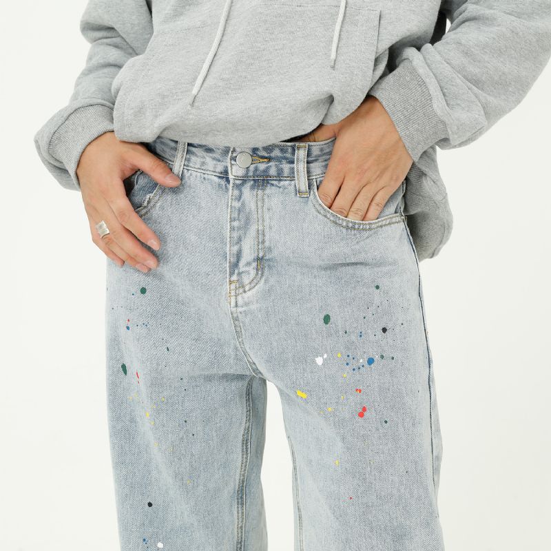 Paint Splash Blue Jeans Rechte Losse Jeans