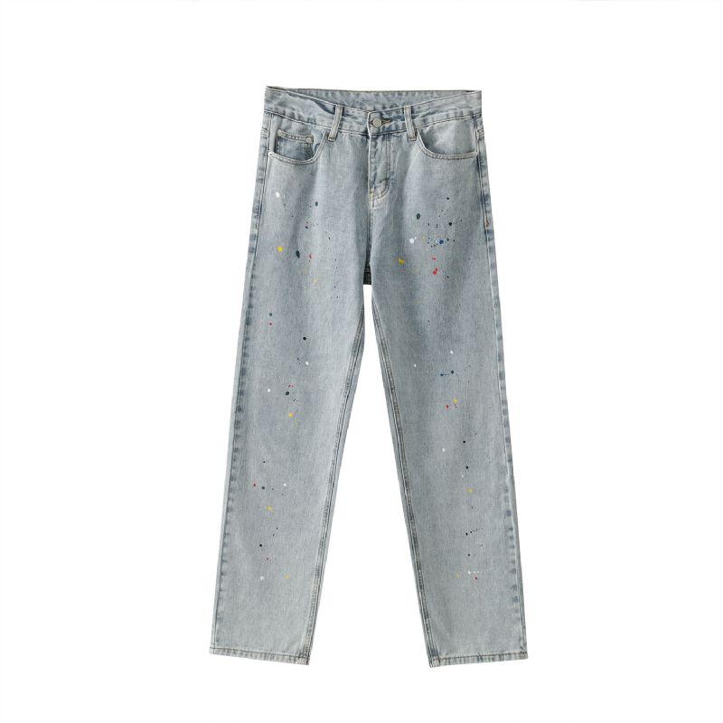 Paint Splash Blue Jeans Rechte Losse Jeans