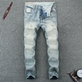 Zomer Stijl Lichtblauwe Kleur Mode Heren Jeans Hoge Kwaliteit Slim Fit Ripped Jeans Voor Mannen Knoppen Broek Merk Biker Jeans Mannen