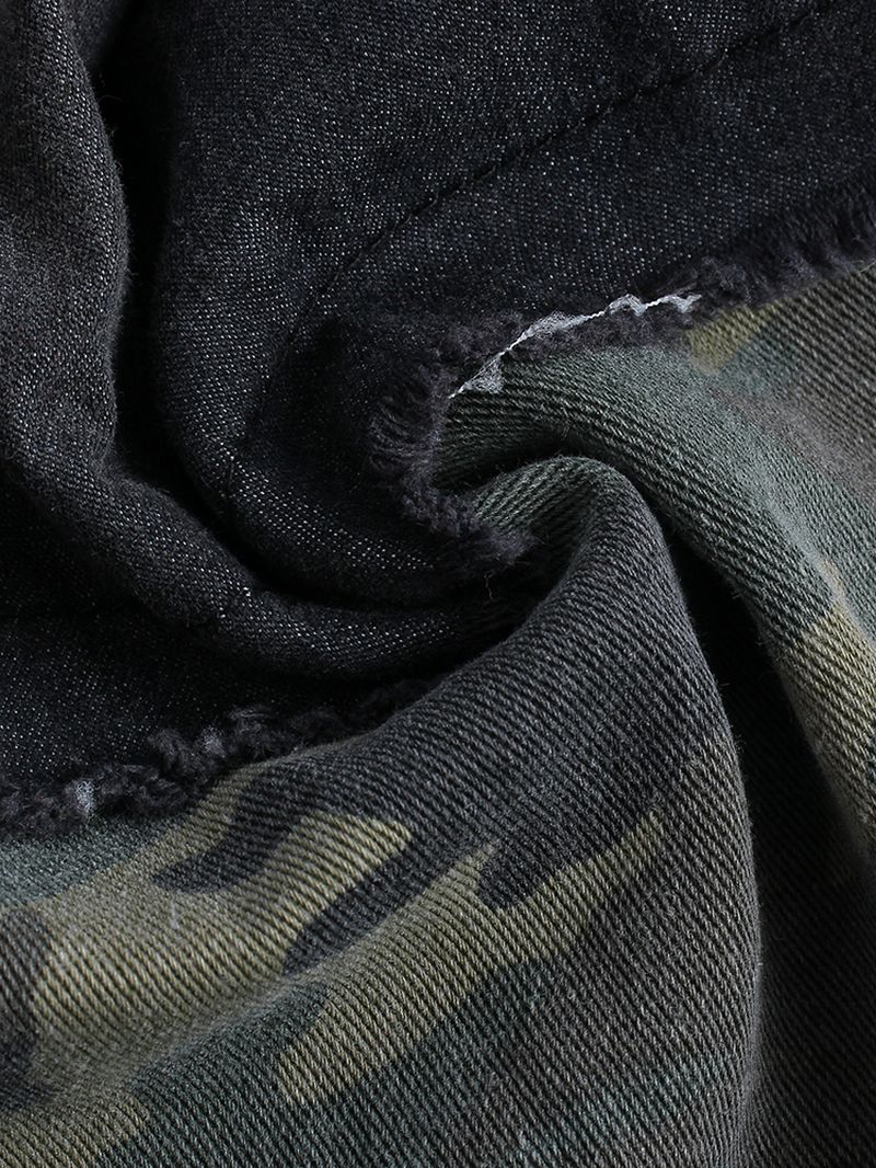 Camouflage-stiksels Voor Heren Met Lange Mouwen Persoonlijkheidstrend Denim Overhemden Met Dubbele Zak