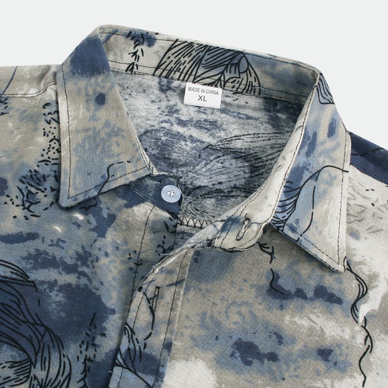 Heren Abstracte Bedrukte Casual Shirts Met Korte Mouwen En Kraag Met Kraag