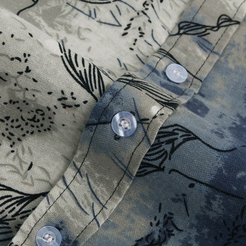 Heren Abstracte Bedrukte Casual Shirts Met Korte Mouwen En Kraag Met Kraag