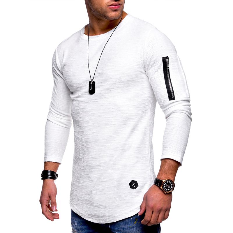 Heren Ademend Effen Kleur Onregelmatige Zoom Rits O-hals Lange Mouw Slanke Casual T-shirts