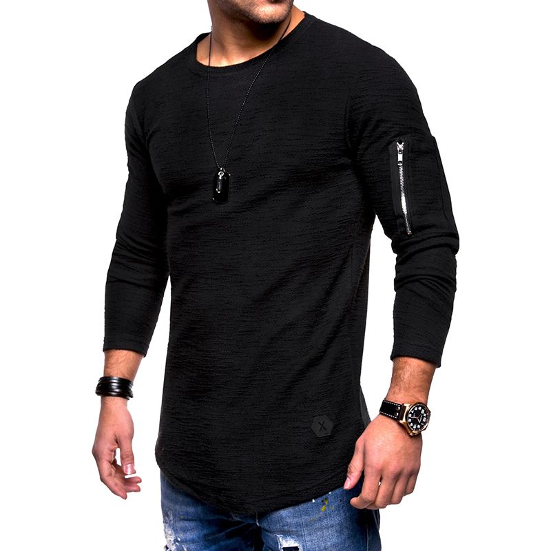 Heren Ademend Effen Kleur Onregelmatige Zoom Rits O-hals Lange Mouw Slanke Casual T-shirts