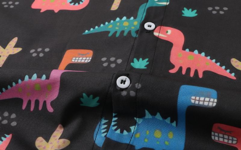 Heren All-over Cartoon Dinosaurus Print Tweedelige Outfits Met Korte Mouwen En Trekkoord