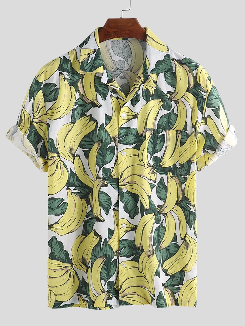 Heren Bananenprint Casual Losse Zomervakantie Shirts