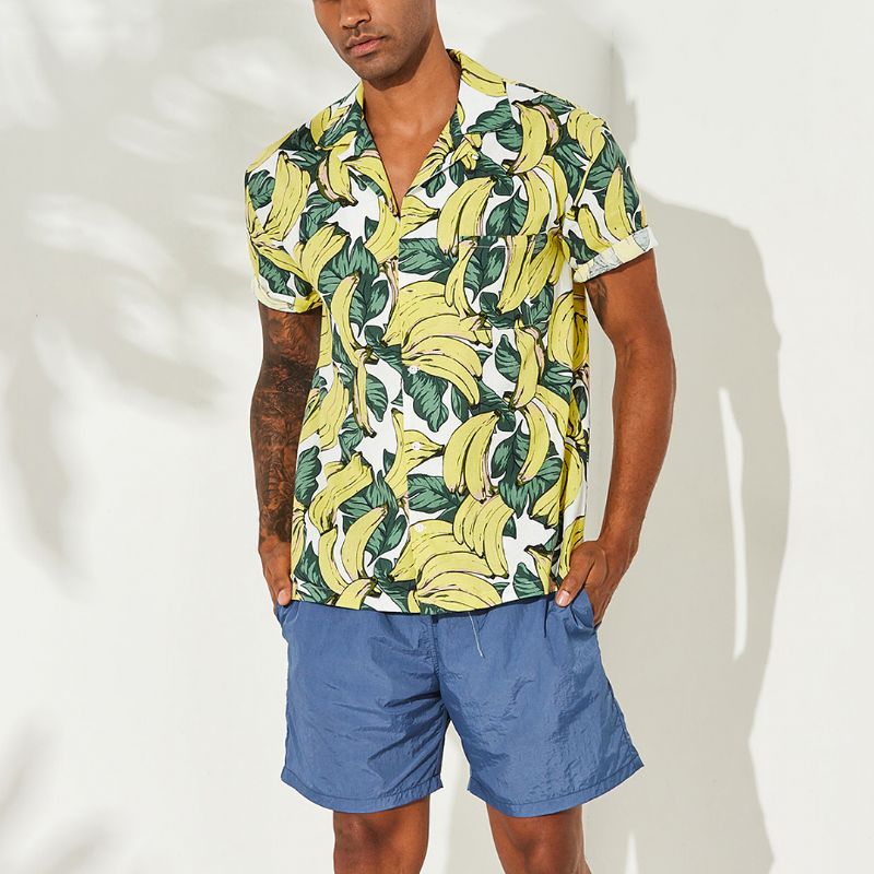 Heren Bananenprint Casual Losse Zomervakantie Shirts