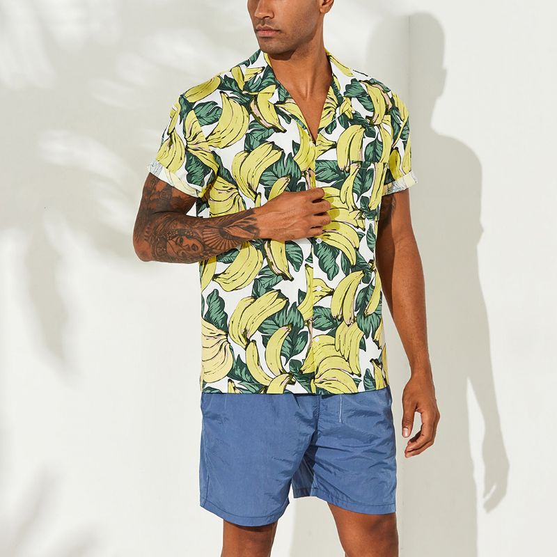 Heren Bananenprint Casual Losse Zomervakantie Shirts