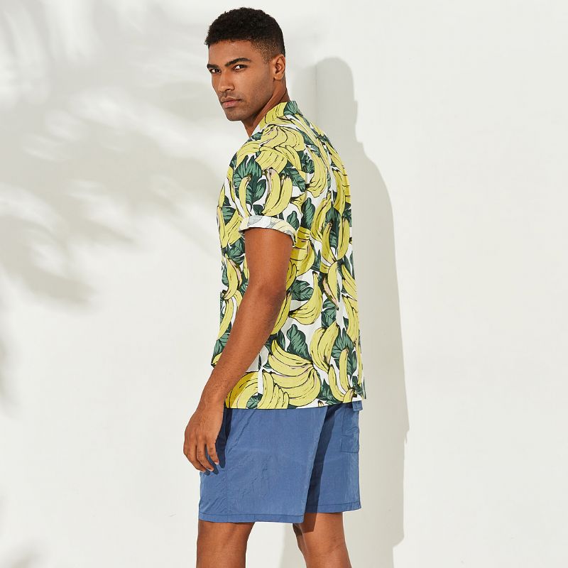 Heren Bananenprint Casual Losse Zomervakantie Shirts