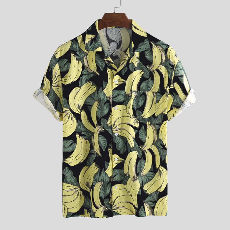 Heren Bananenprint Casual Losse Zomervakantie Shirts