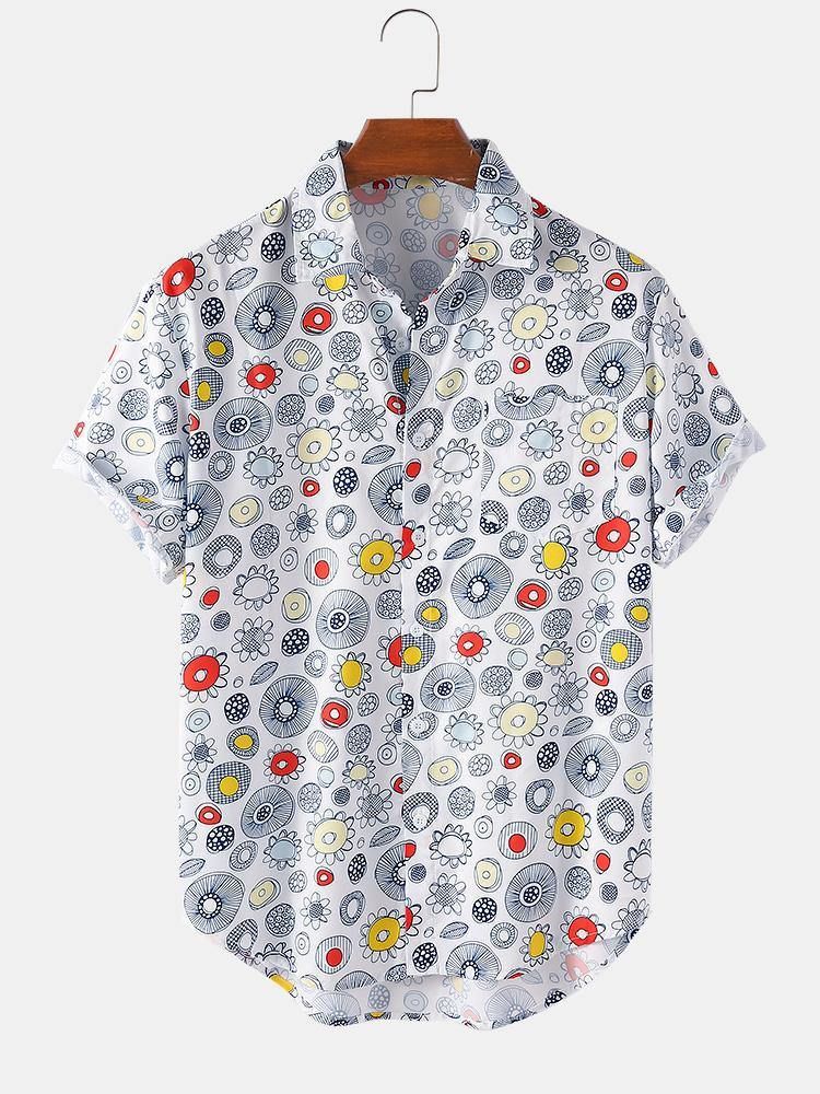 Heren Cartoon Container Print Turn-down Kraag Shirts Met Korte Mouwen