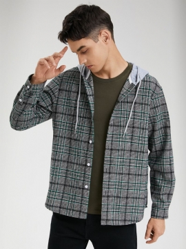 Heren Casual Plaid Button-up Casual Shirts Met Trekkoord En Capuchon