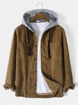 Heren Corduroy Borstzakken Knopen Met Trekkoord Hooded Shirts