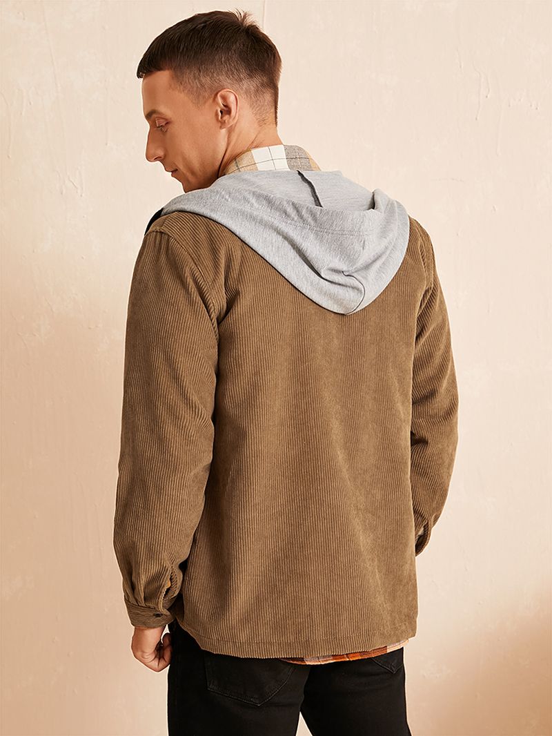 Heren Corduroy Borstzakken Knopen Met Trekkoord Hooded Shirts