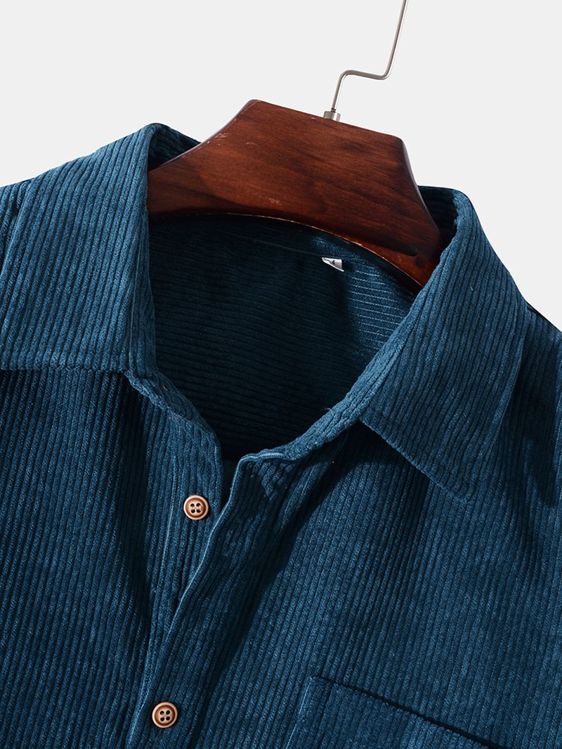 Heren Corduroy Effen Pullover Half Button Pocket Casual Shirts