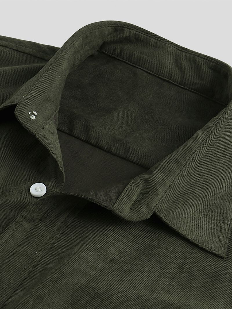 Heren Dunne Corduroy Effen Kleur Revers Shirts Met Lange Mouwen