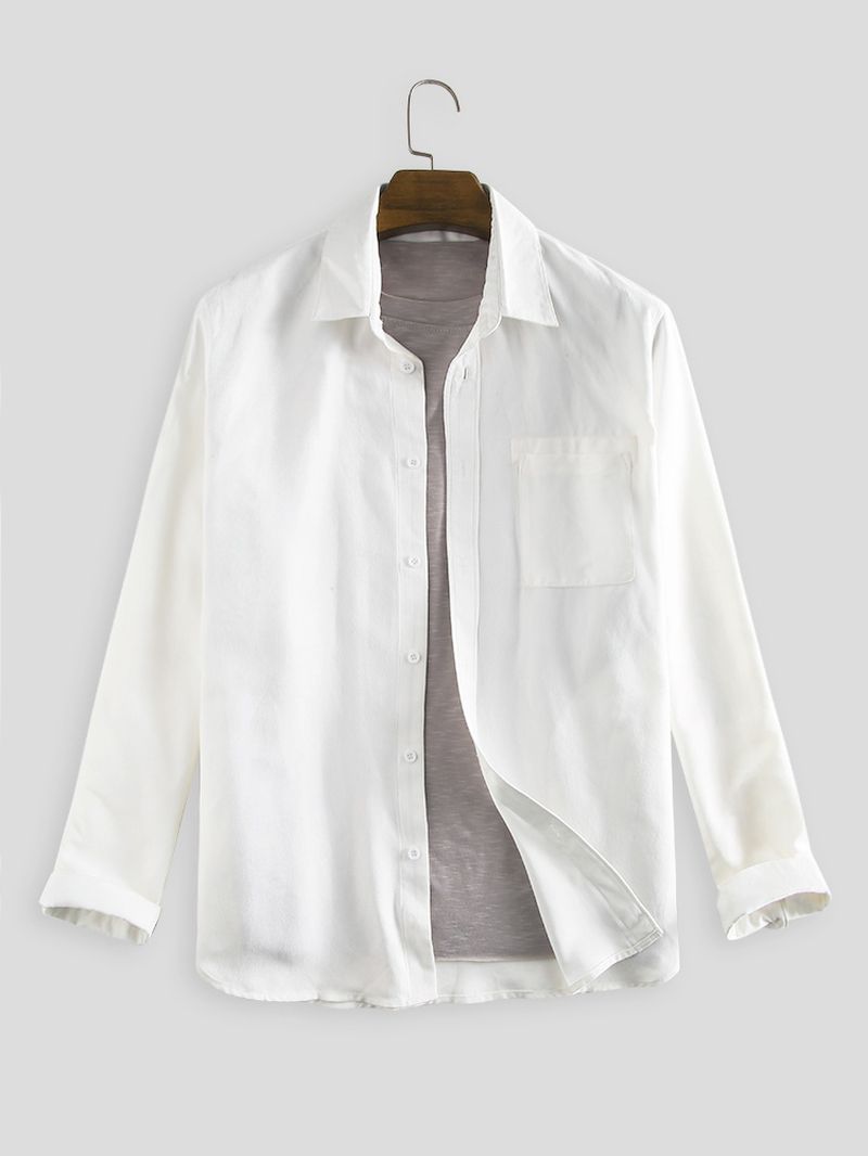 Heren Dunne Corduroy Effen Kleur Revers Shirts Met Lange Mouwen