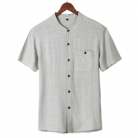 Heren Effen Kleur Casual O-hals Single-breasted Pocket Shirts