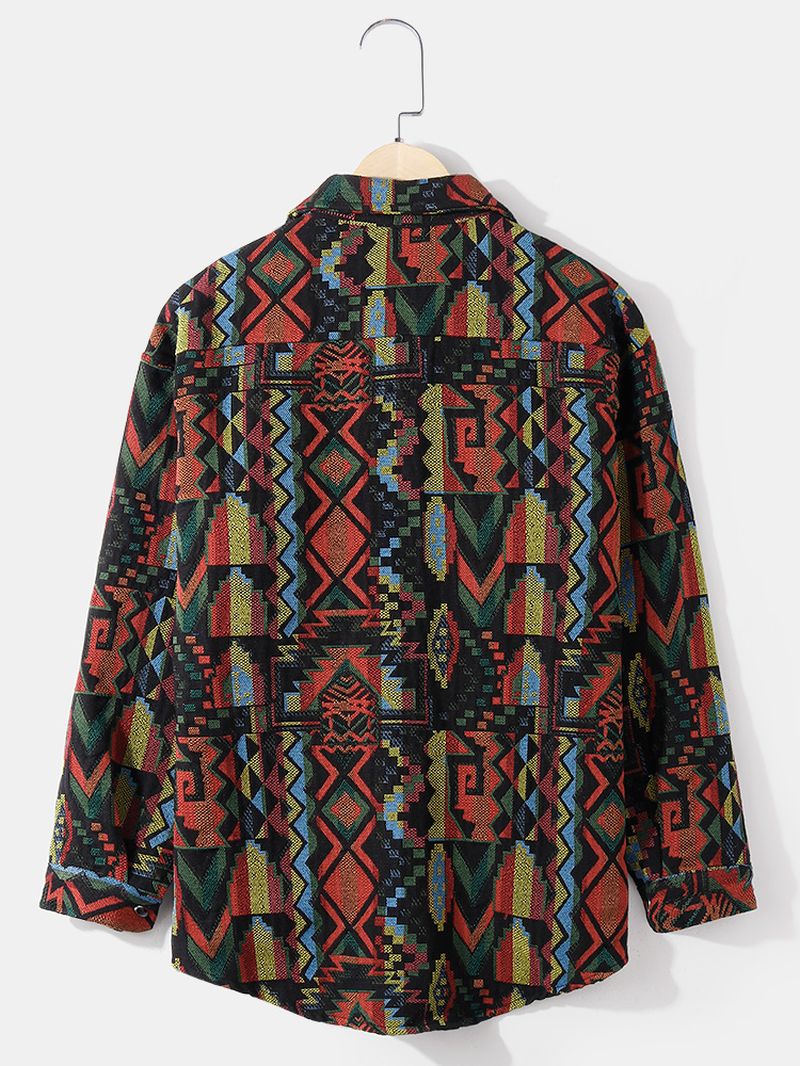 Heren Etnische Stijl Grafische Revers Katoenen Vintage Shirts Met Lange Mouwen